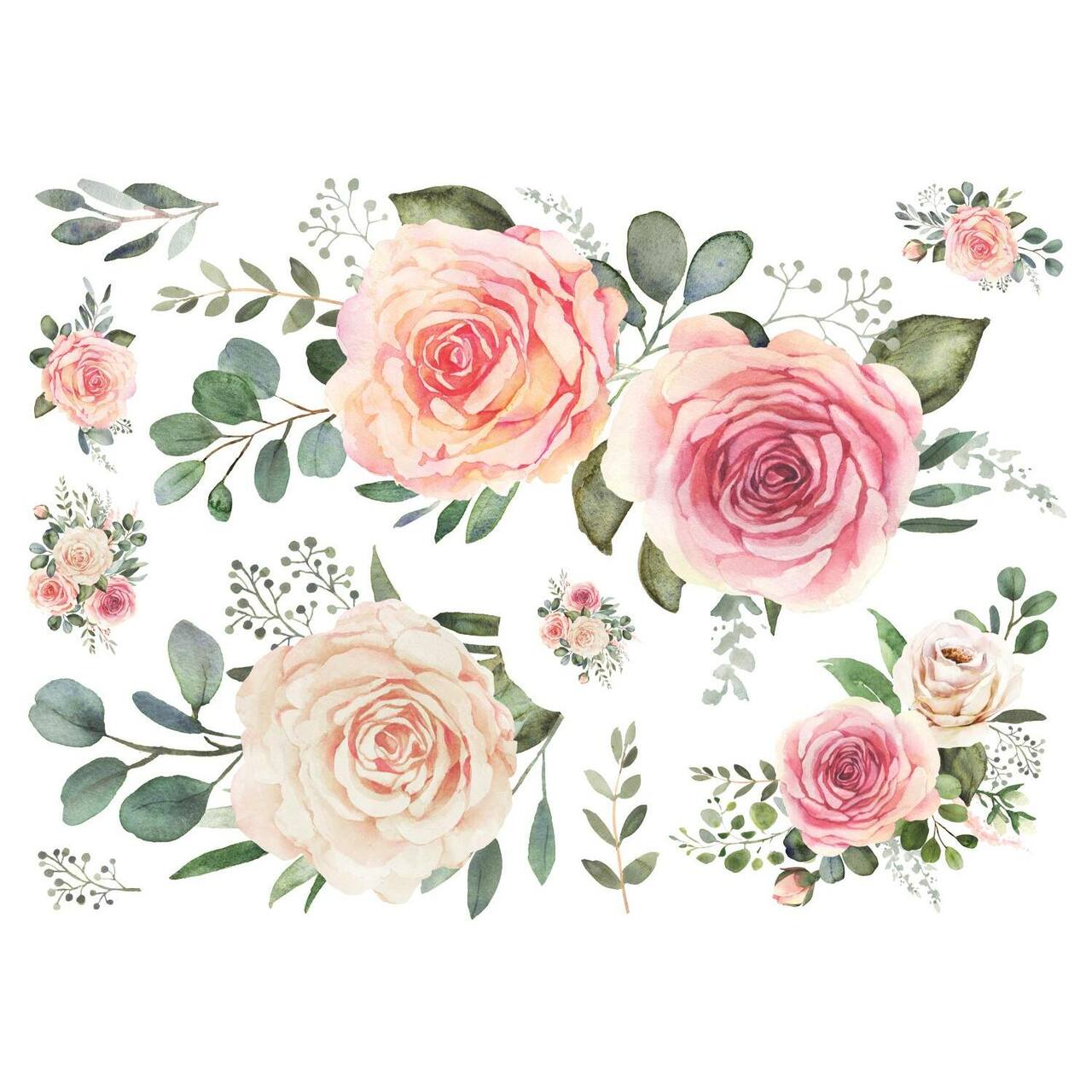 RoomMates Pink Roses Peel & Stick Giant Wall Decals